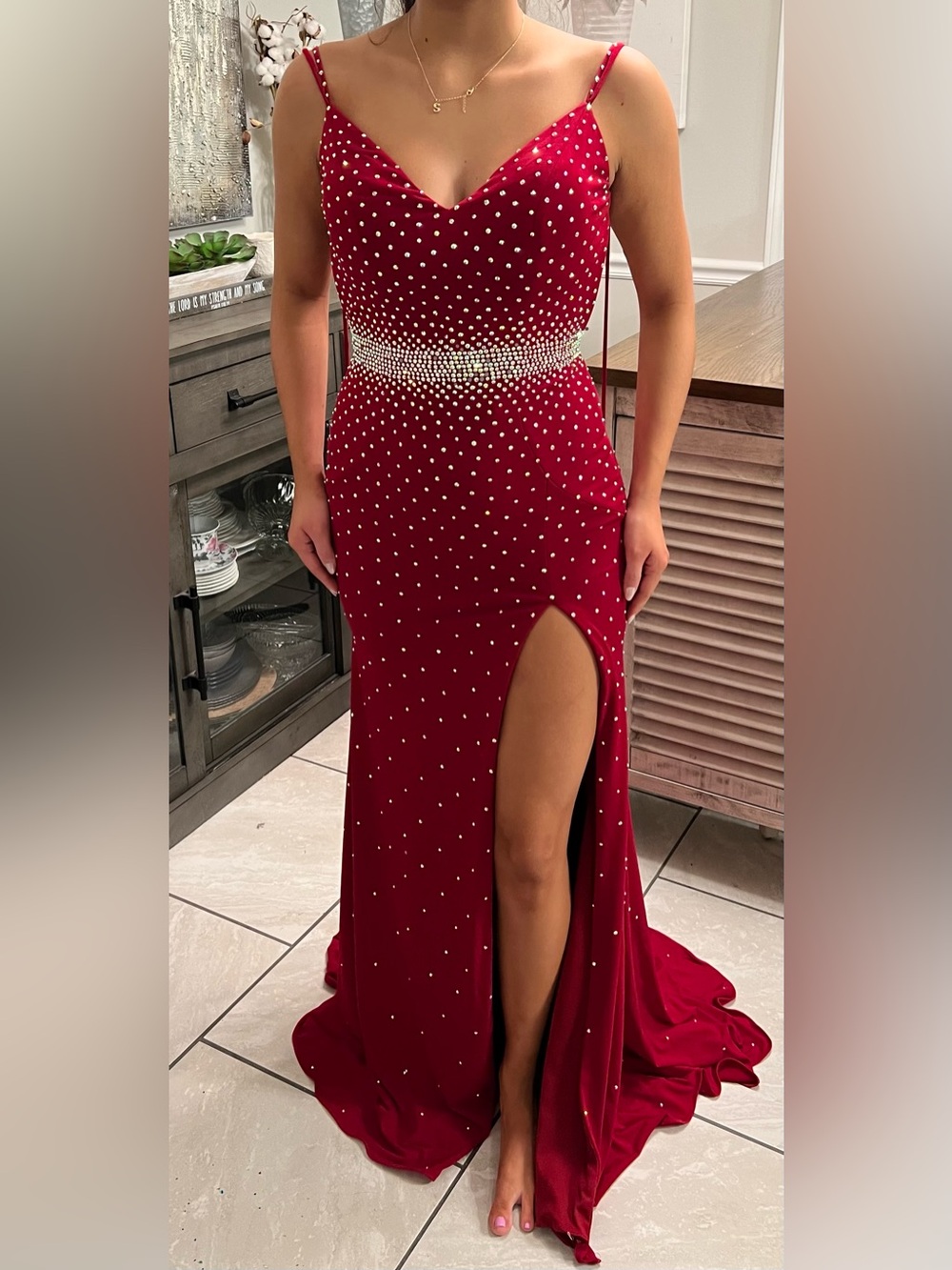 Jovani 06209 Red Rhinestone Formal Prom Gown Open Back Size 00
